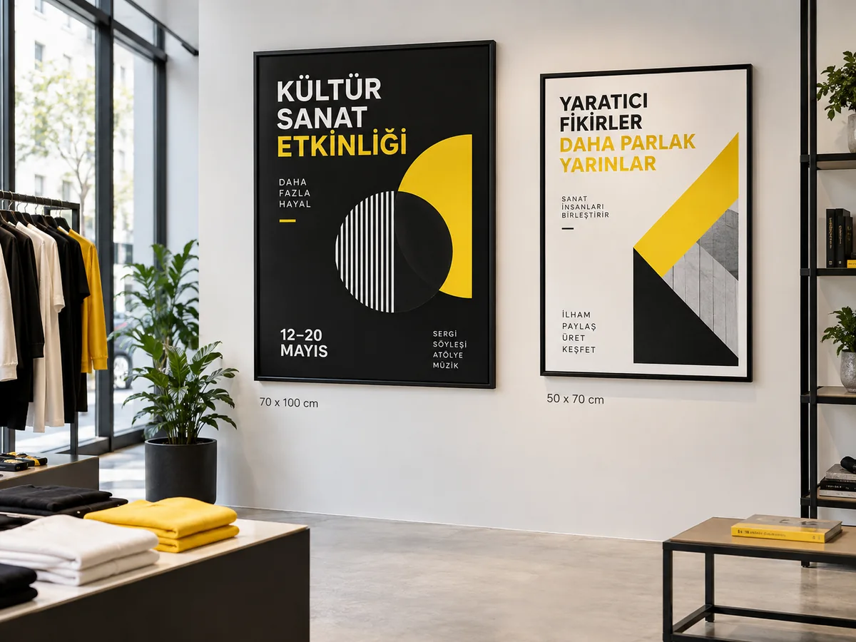 Mağaza duvarında büyük boy afiş ve poster tasarımları