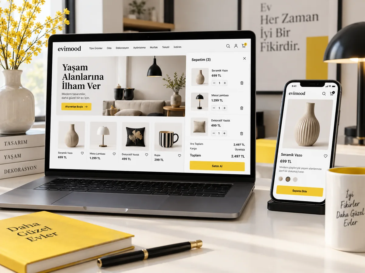 Ürün listesi ve alışveriş sepeti içeren e-ticaret sitesi